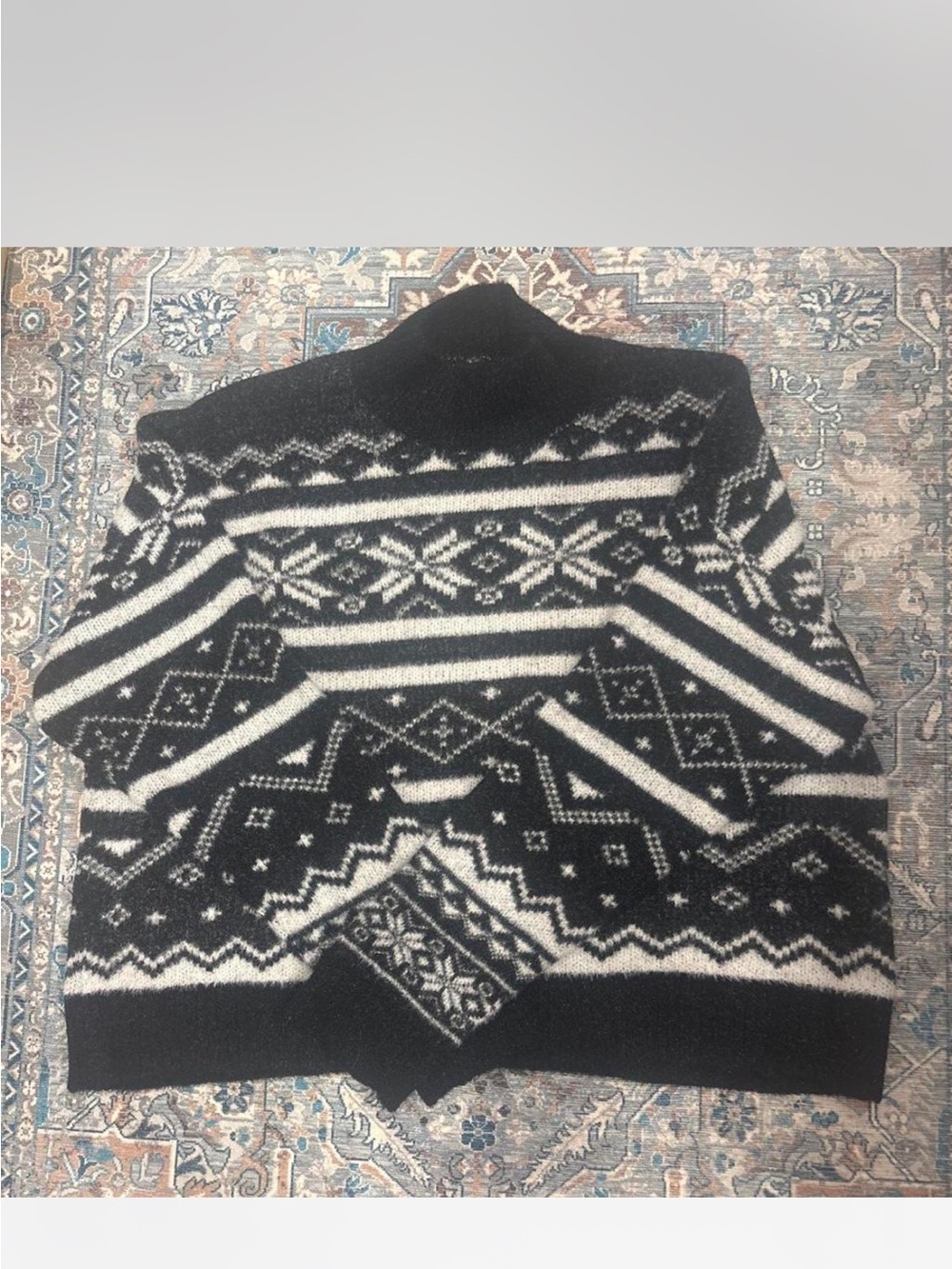 New York & Company Black and White Fair Isle Turtleneck Sweater